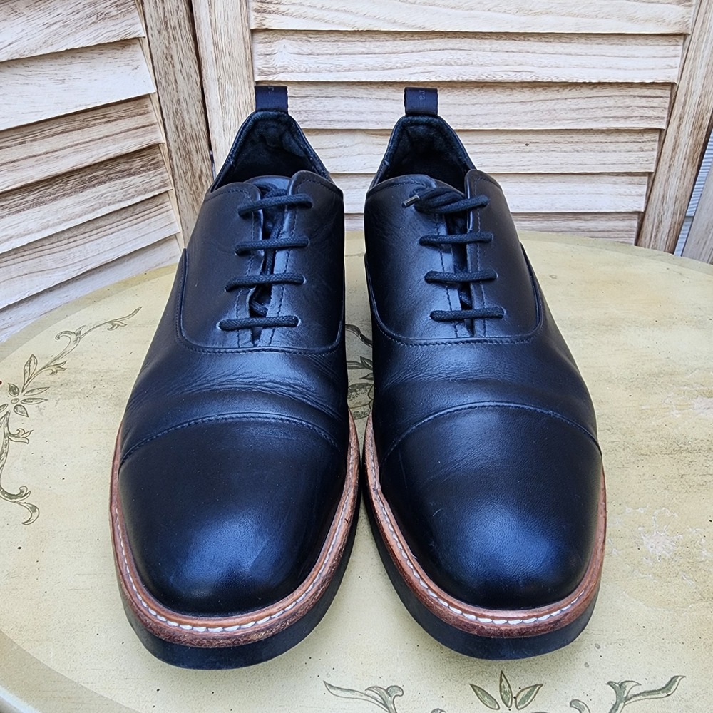 Rag & Bone Liam EU 44 US 11 Black Leather Oxford Cap Toe Derby Shoes Made Italy